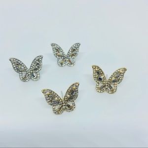 Silver Rhinestone Butterfly Earrings